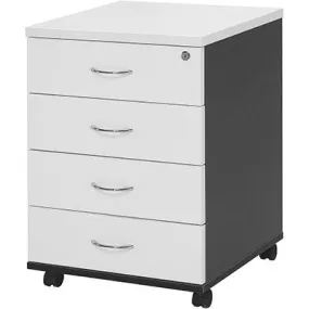 Oxley Mobile Pedestal 4 Drawer Lockable 476 X 460 X 675Mm White/Ironstone