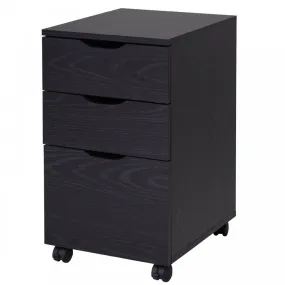 Particle Board 3-Drawer Home Office File Cabinet w/ Wheels Black Oak Tone