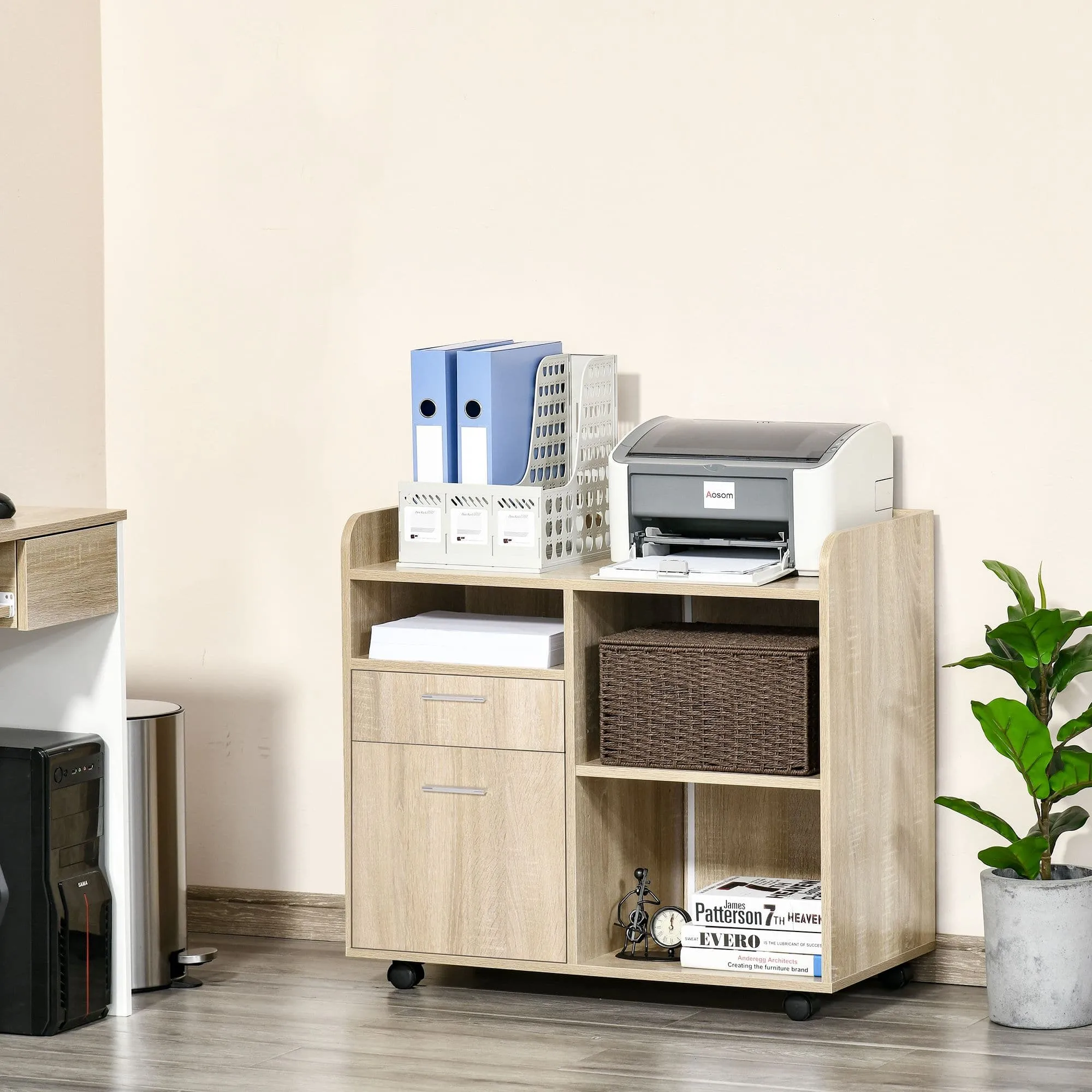 ProperAV Extra Multipurpose 2-Drawer Printer Stand Filing Cabinet - Oak
