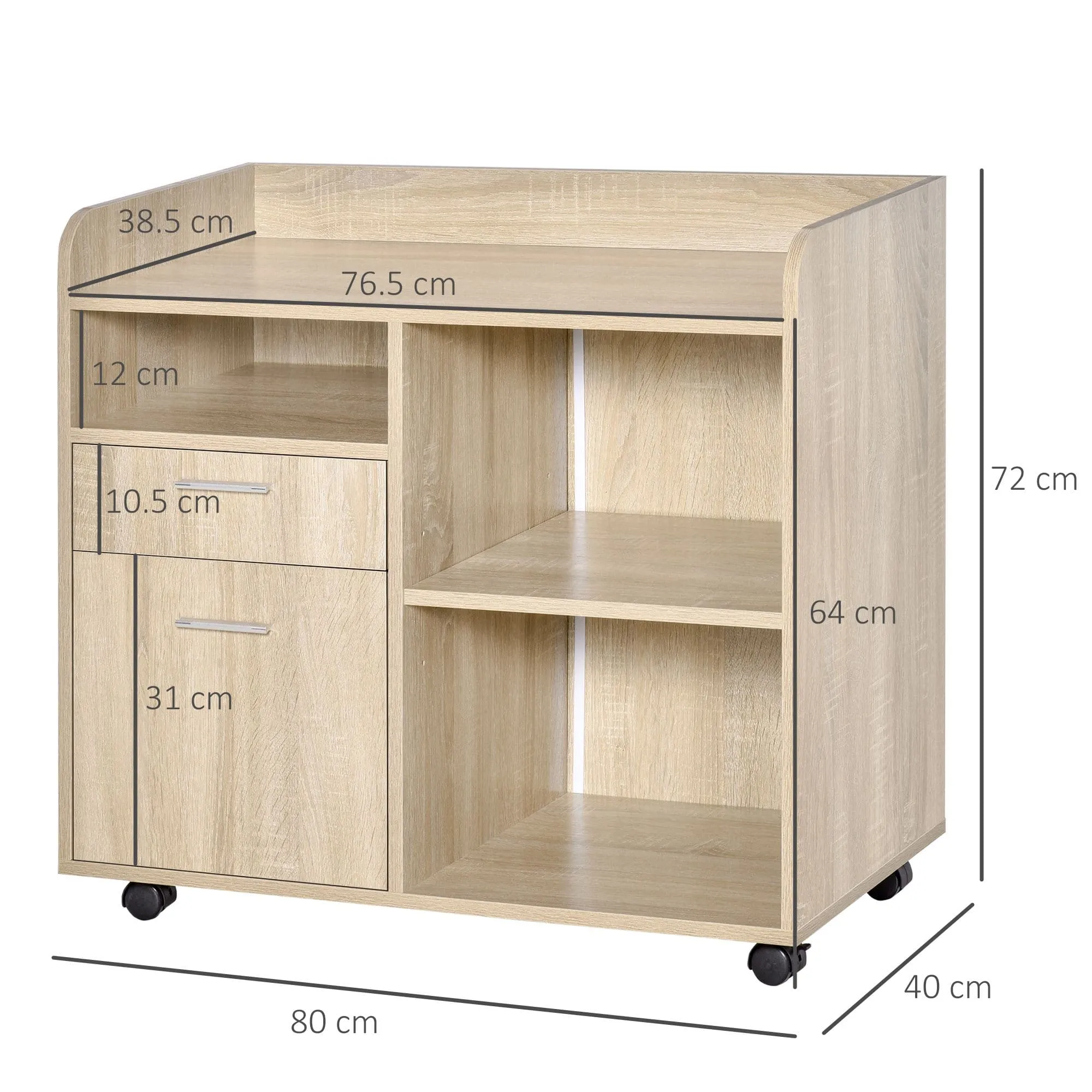 ProperAV Extra Multipurpose 2-Drawer Printer Stand Filing Cabinet - Oak