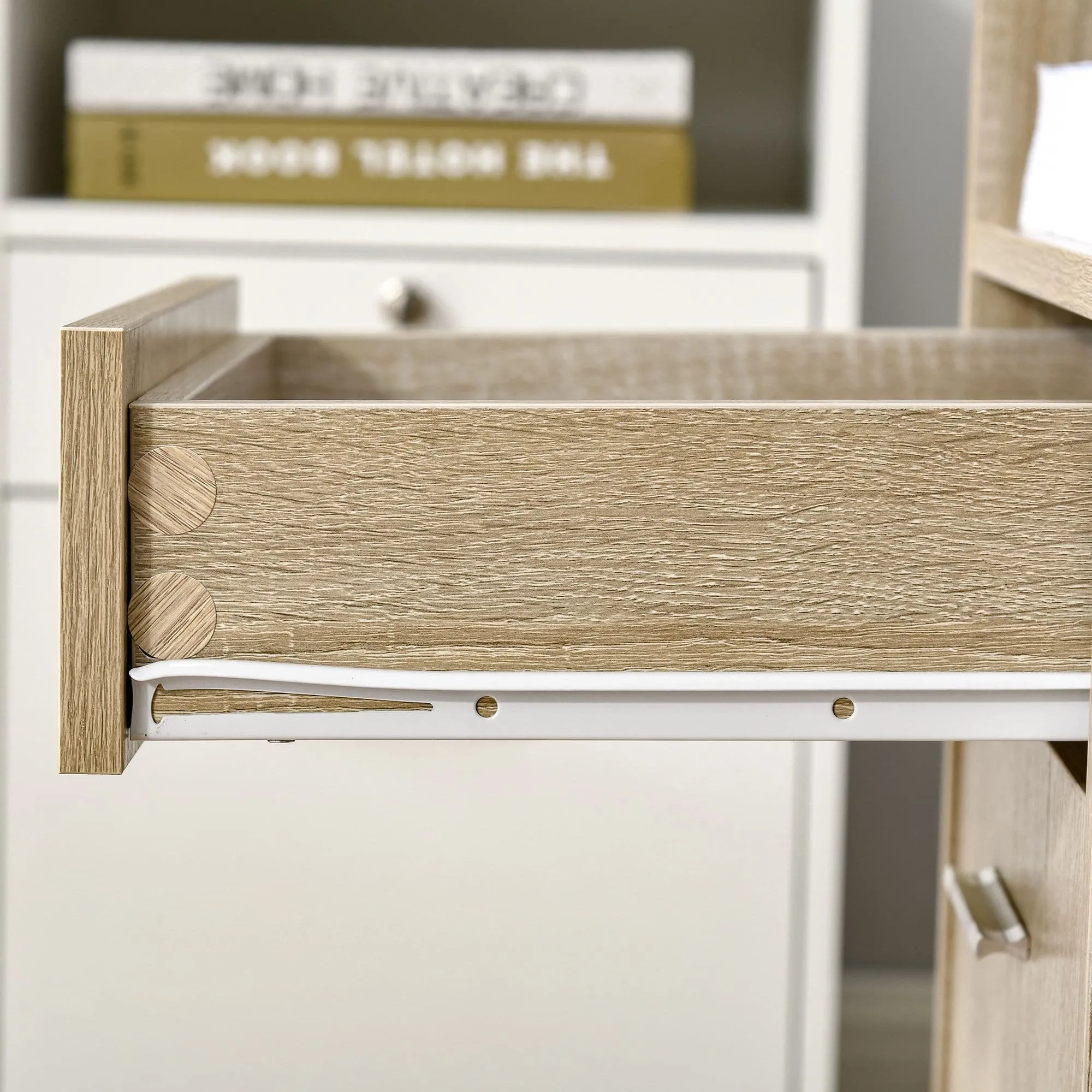 ProperAV Extra Multipurpose 2-Drawer Printer Stand Filing Cabinet - Oak