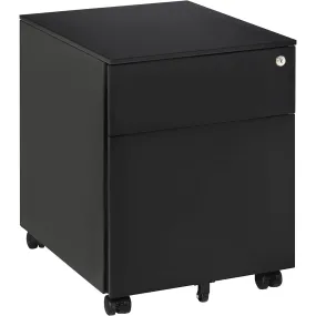 ProperAV Extra Vertical Lockable 2-Drawer Filing Cabinet with Pencil Tray & Casters