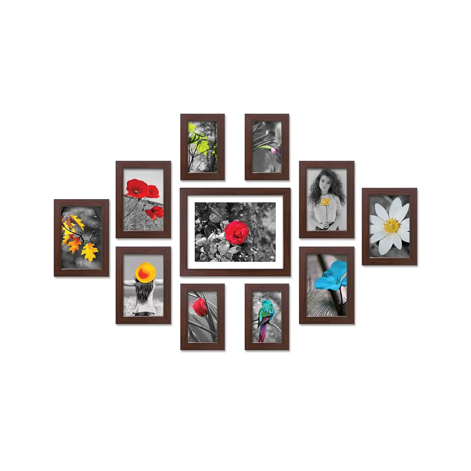 RANDOM Photo Frame For Wall Decoration| Home and Wall Decor Picture's For Living Room, Bedroom, Home, Set of 11 With 1 Mount|Photo Collage Rosewood (4"x6"=4pcs, 8"X10"=1PCS, 5"x7"=6pcs)