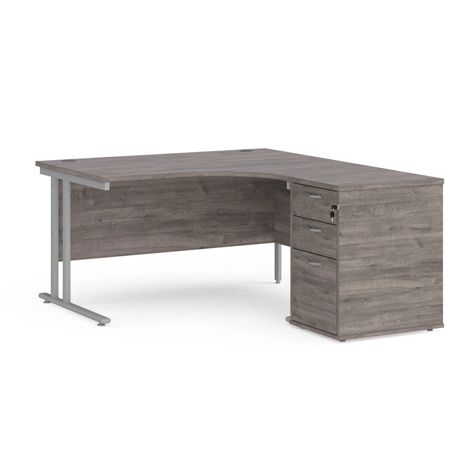 Right hand Corner Desk with pedestal - Walnut, White, Oak and Modern Grey Oak