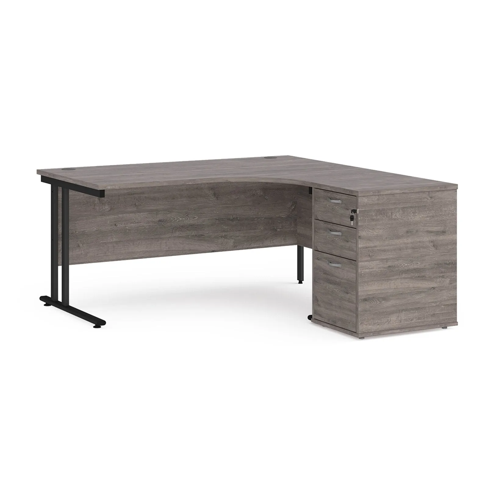 Right hand Corner Desk with pedestal - Walnut, White, Oak and Modern Grey Oak