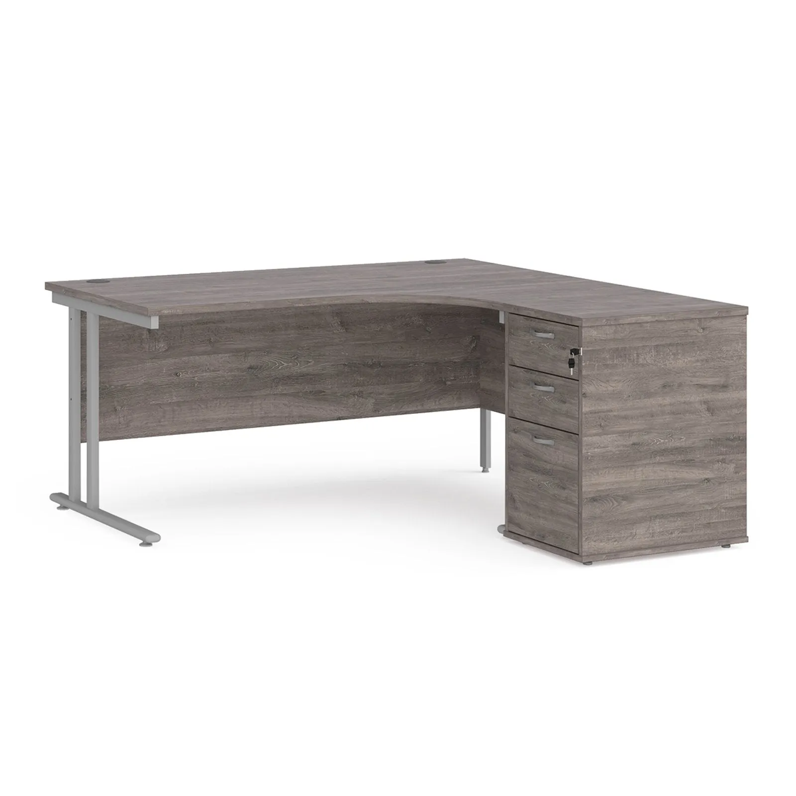 Right hand Corner Desk with pedestal - Walnut, White, Oak and Modern Grey Oak