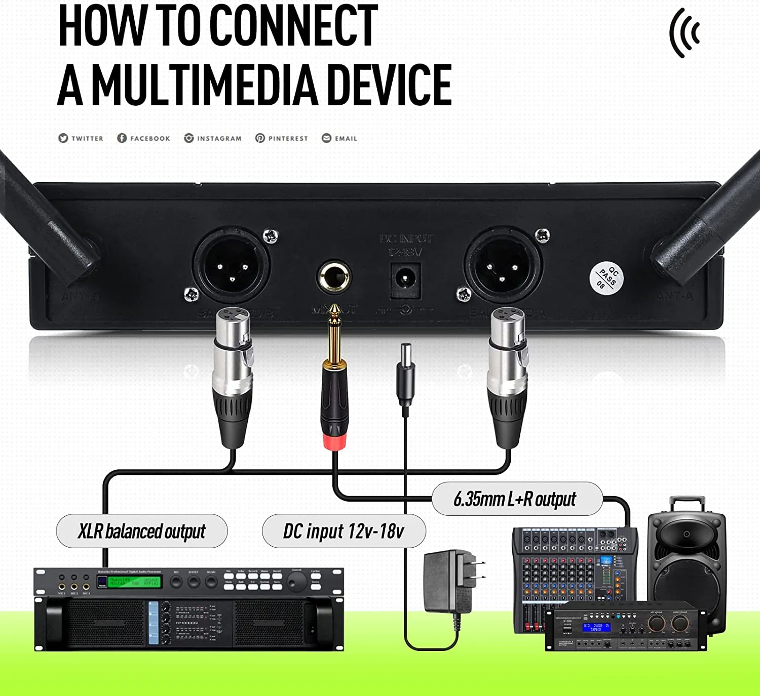 Riworal Wireless Microphone System Uhf Cordless Handheld Dual Mic Set Dynamic with BT Receiver Box   Volume Control (SLXD4)