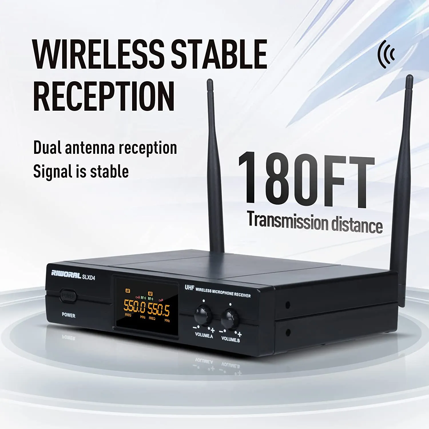 Riworal Wireless Microphone System Uhf Cordless Handheld Dual Mic Set Dynamic with BT Receiver Box   Volume Control (SLXD4)