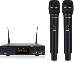 Riworal Wireless Microphone System Uhf Cordless Handheld Dual Mic Set Dynamic with BT Receiver Box   Volume Control (SLXD4)