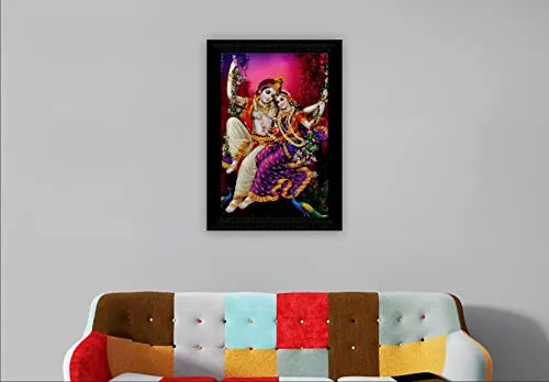 SAF Pack of 1 Radha krishna religious modern art wall painting with framed for living room 11 inch x 14 inch CANFM31296