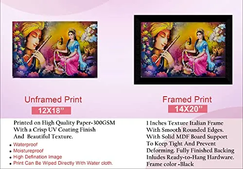 SAF Pack of 1 Radha krishna religious modern art wall painting with framed for living room 11 inch x 14 inch CANFM31302