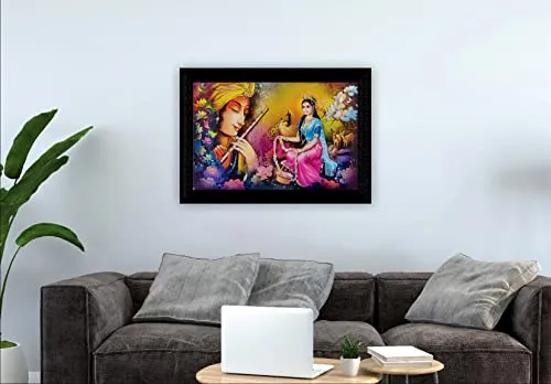 SAF Pack of 1 Radha krishna religious modern art wall painting with framed for living room 11 inch x 14 inch CANFM31302