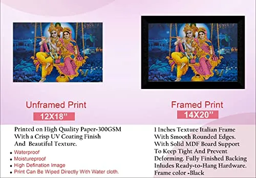 SAF Pack of 1 Radha krishna religious modern art wall painting with framed for living room 11 inch x 14 inch CANFM31303