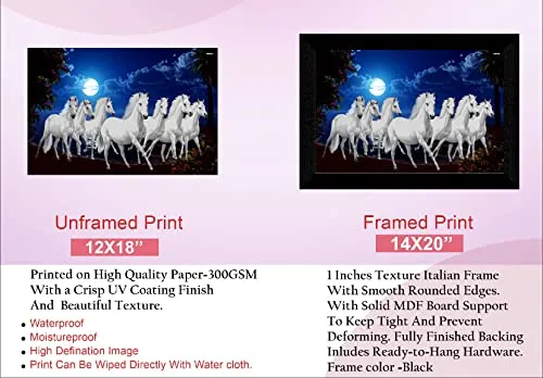 SAF Pack of 1 Seven Running horse modern art wall painting with framed for living room 11 inch x 14 inch CANFM31304