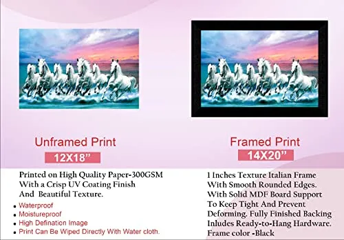 SAF Pack of 1 Seven Running horse modern art wall painting with framed for living room 11 inch x 14 inch CANFM31308