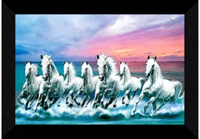 SAF Pack of 1 Seven Running horse modern art wall painting with framed for living room 11 inch x 14 inch CANFM31308