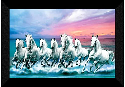 SAF Pack of 1 Seven Running horse modern art wall painting with framed for living room 11 inch x 14 inch CANFM31308