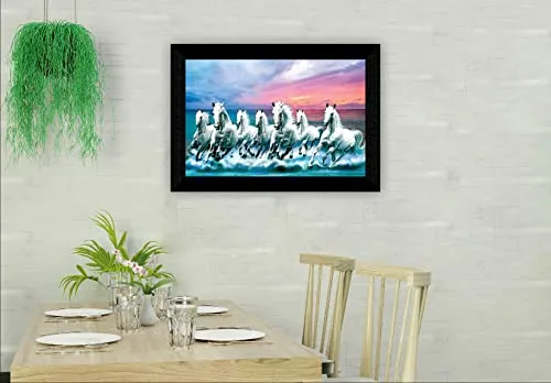 SAF Pack of 1 Seven Running horse modern art wall painting with framed for living room 11 inch x 14 inch CANFM31308