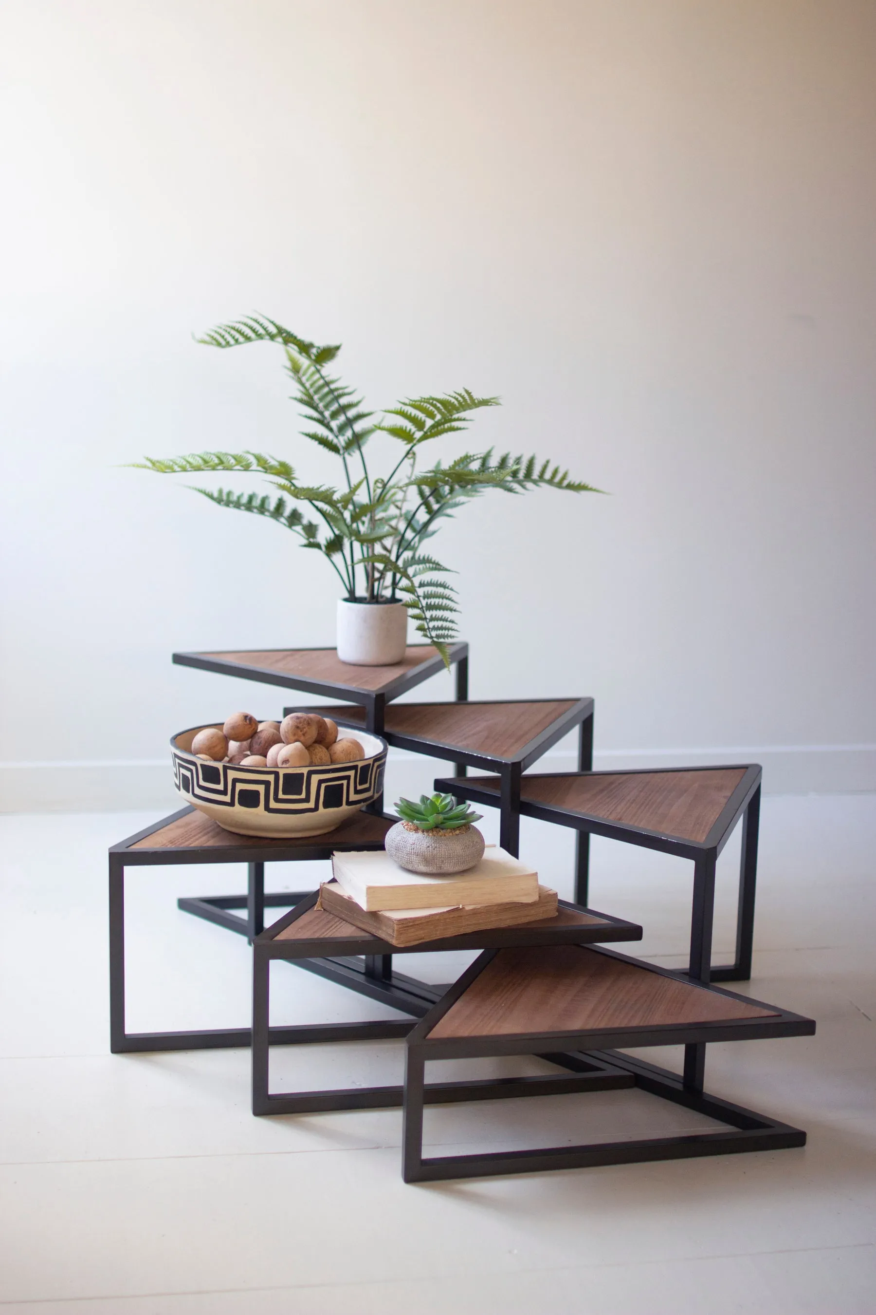 Set Of Six Metal And Wood Triangle Risers