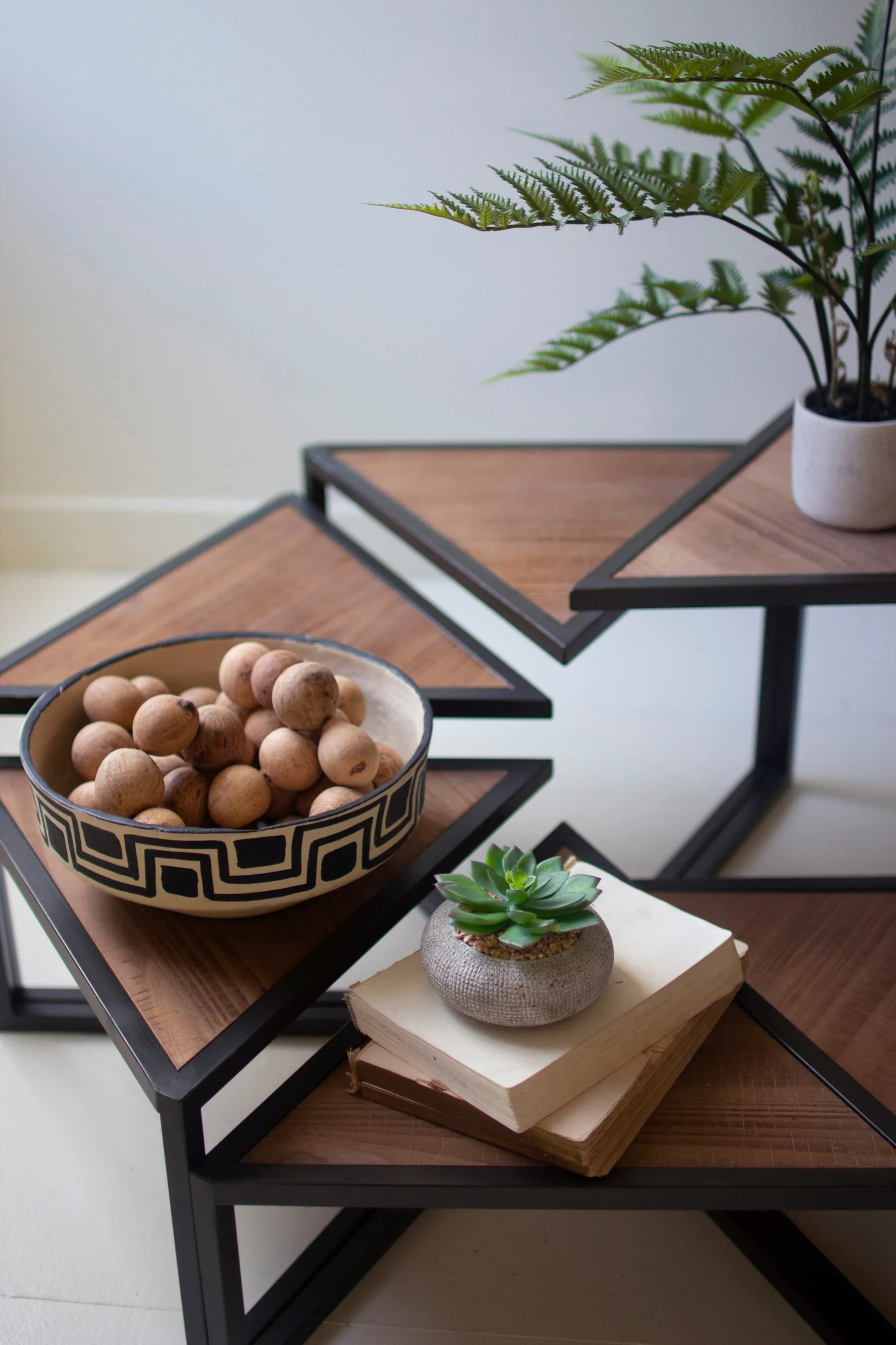 Set Of Six Metal And Wood Triangle Risers