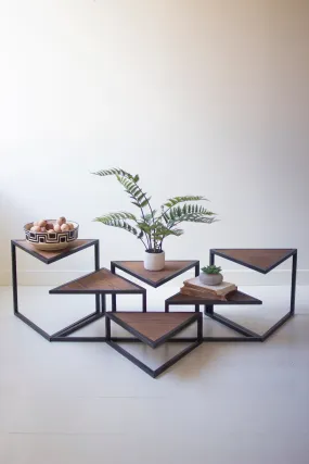 Set Of Six Metal And Wood Triangle Risers