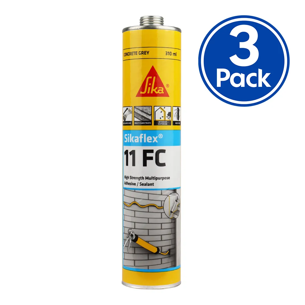 Sika Sikaflex 11FC Polyurethane Adhesive Sealant 310ml Concrete Grey x 3 Pack