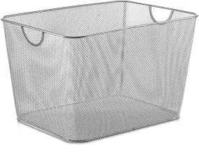 Silver Mesh Open Bin Storage basket for Cleaning supplies Laundry 14x10x9
