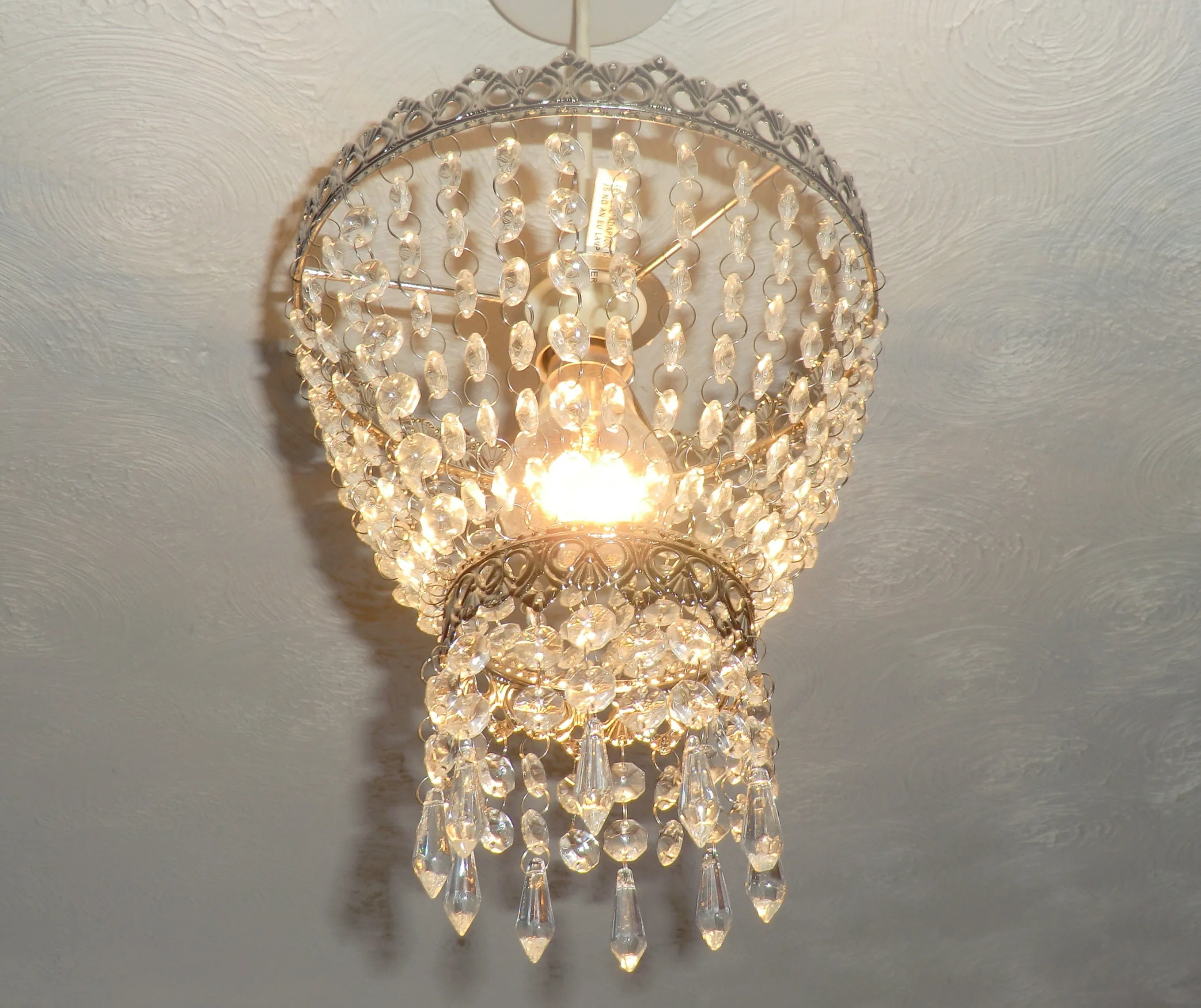 Silver Two Tier Chandelier Lampshade Pendant with Acrylic Beads Drops Ceiling Light Lamp Easy Fit