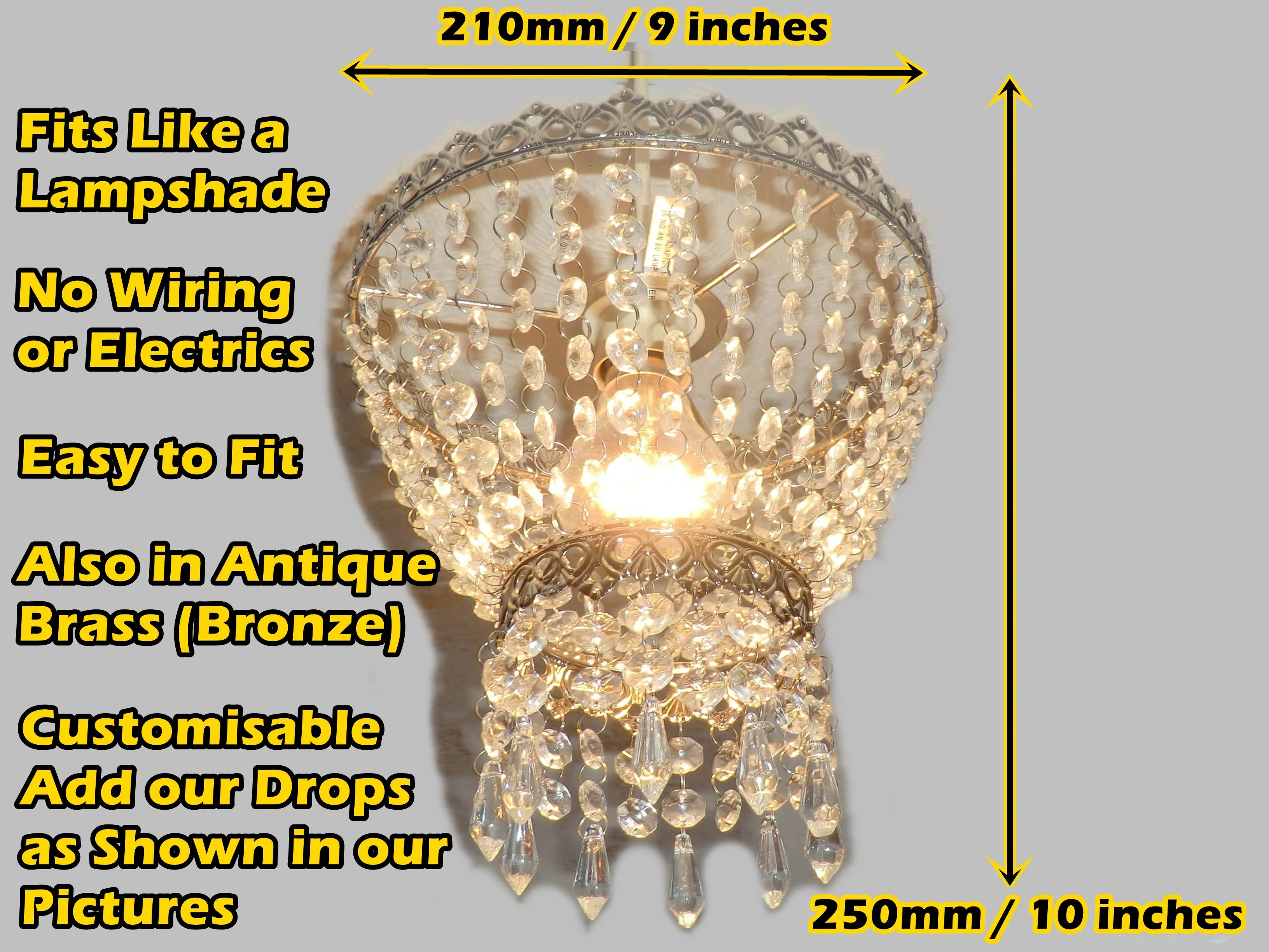 Silver Two Tier Chandelier Lampshade Pendant with Acrylic Beads Drops Ceiling Light Lamp Easy Fit