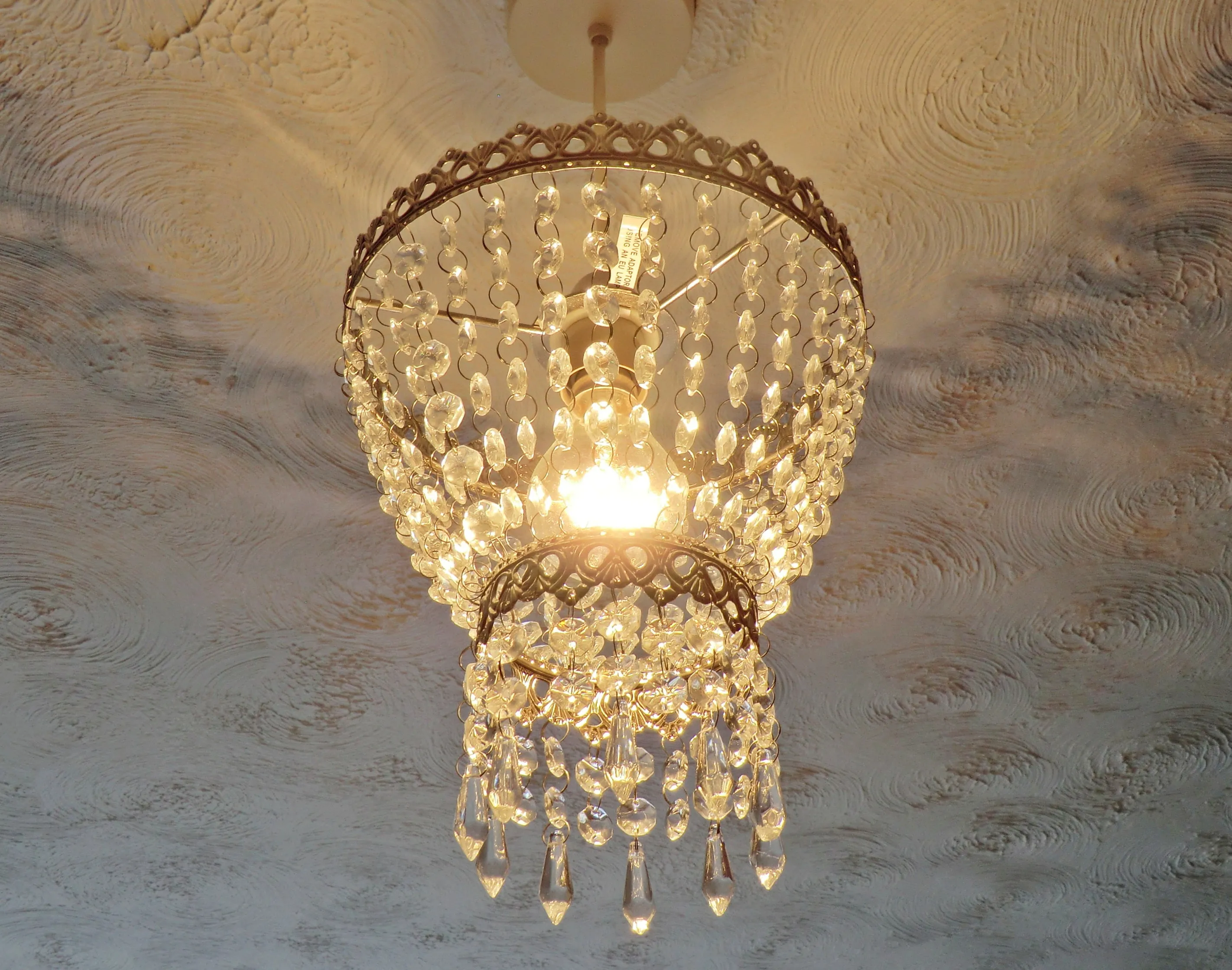 Silver Two Tier Chandelier Lampshade Pendant with Acrylic Beads Drops Ceiling Light Lamp Easy Fit