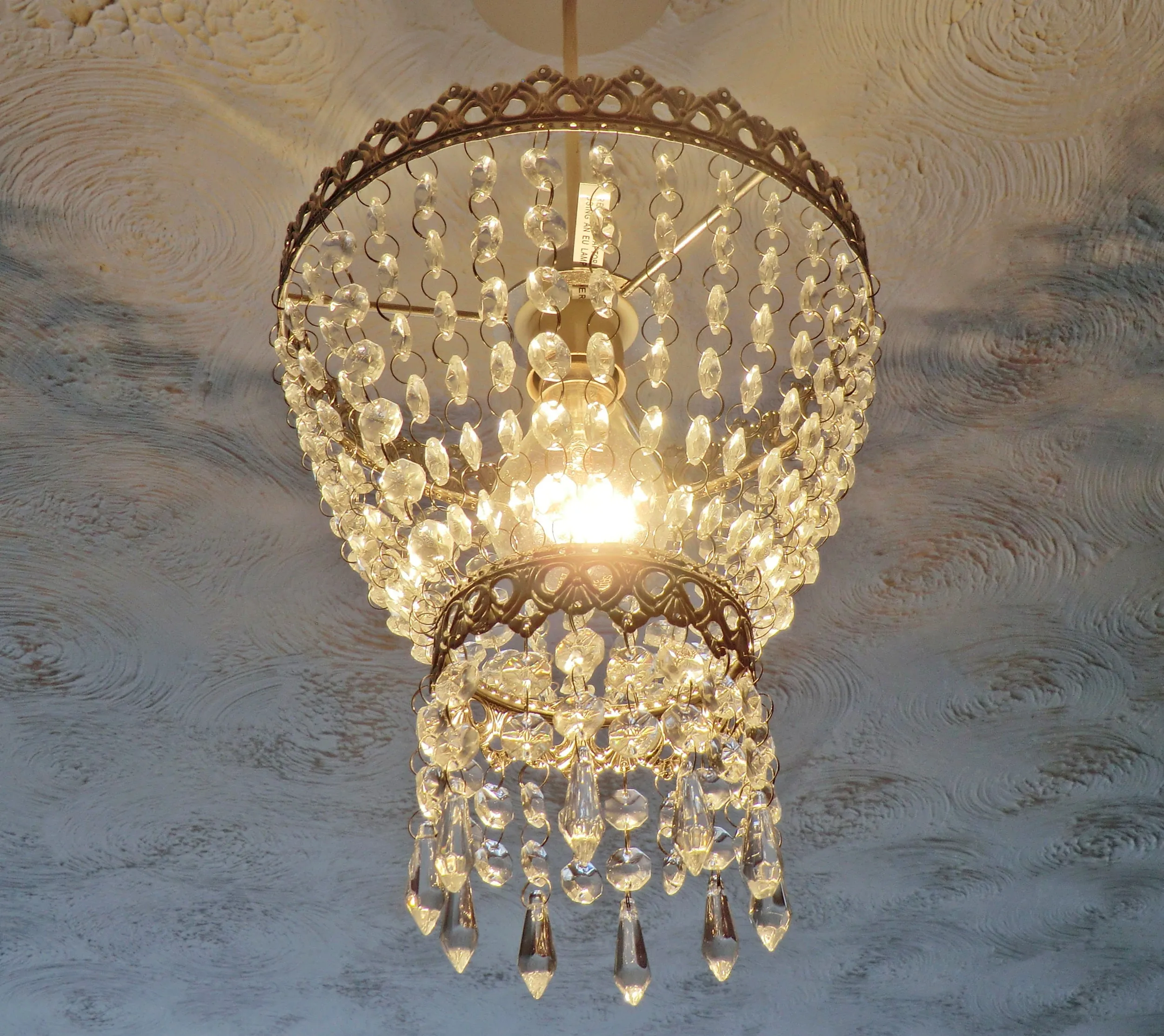 Silver Two Tier Chandelier Lampshade Pendant with Acrylic Beads Drops Ceiling Light Lamp Easy Fit