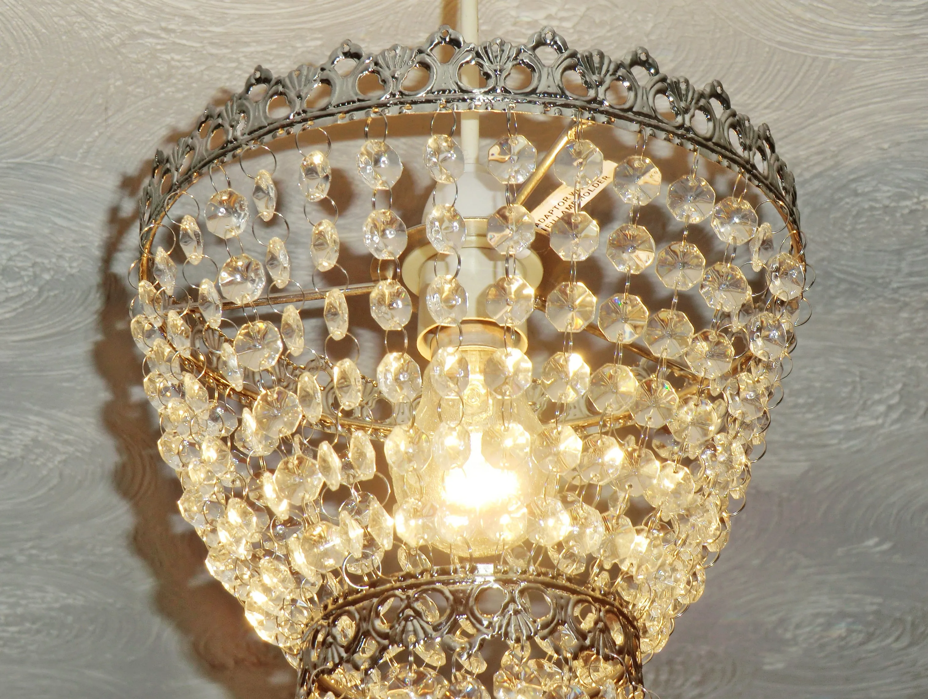 Silver Two Tier Chandelier Lampshade Pendant with Acrylic Beads Drops Ceiling Light Lamp Easy Fit