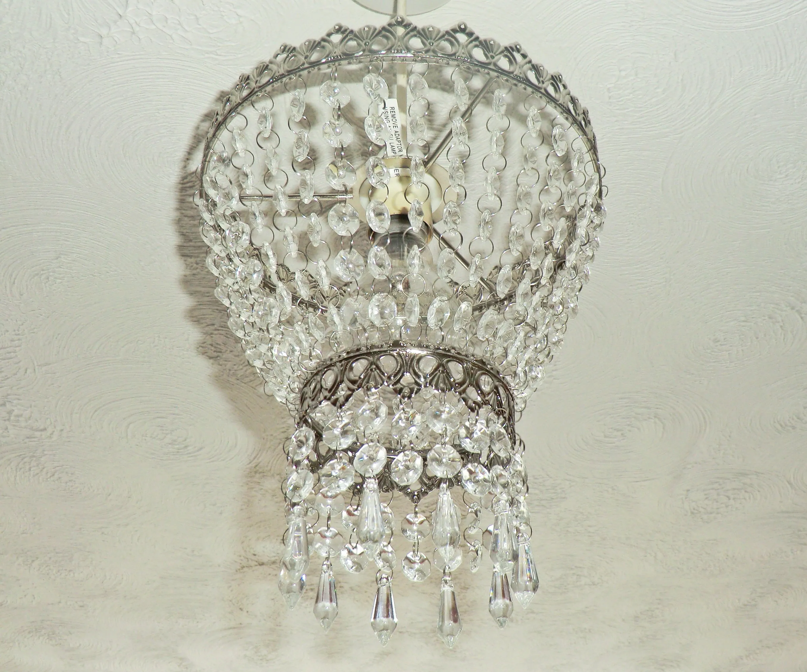 Silver Two Tier Chandelier Lampshade Pendant with Acrylic Beads Drops Ceiling Light Lamp Easy Fit