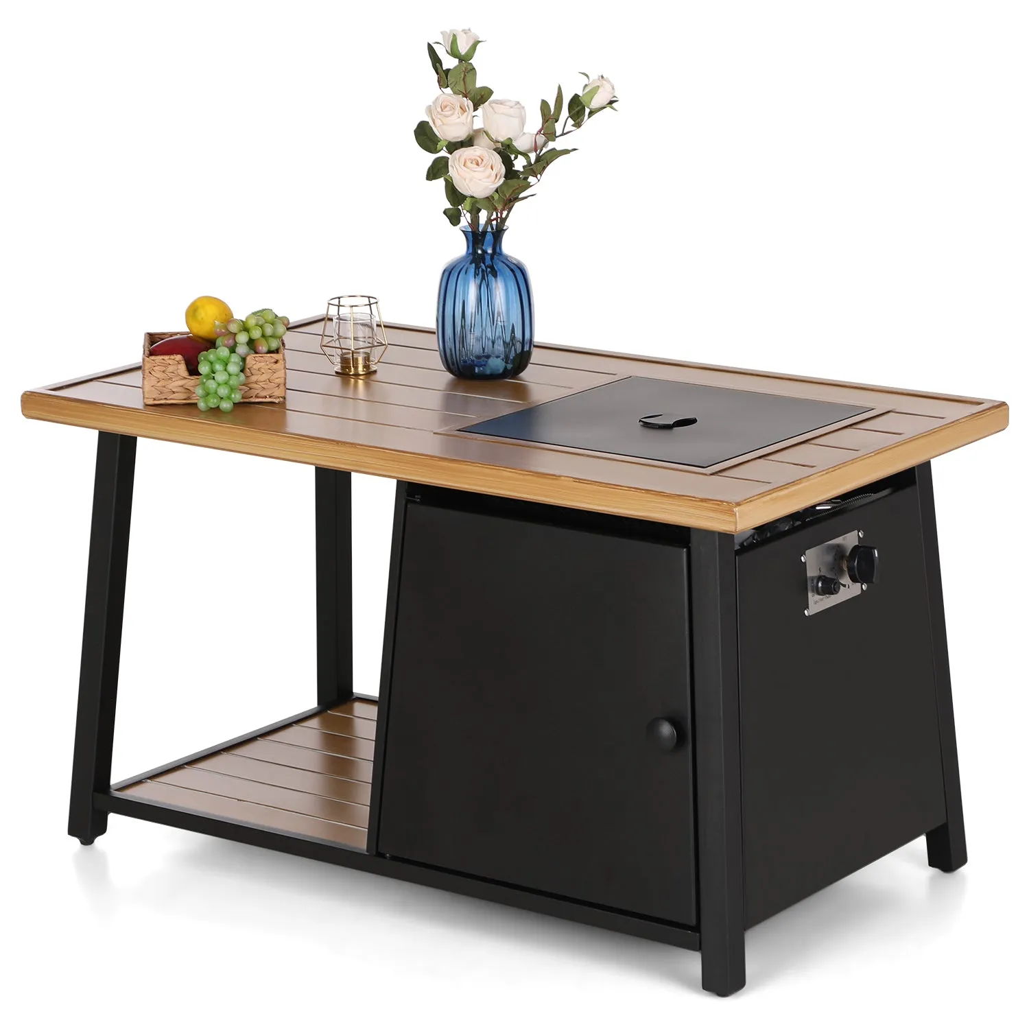 Sophia & William 46" x 26" Patio Fire Pit Tea Table 50,000 BTU with Wood-look Tabletop