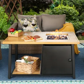 Sophia & William 46" x 26" Patio Fire Pit Tea Table 50,000 BTU with Wood-look Tabletop