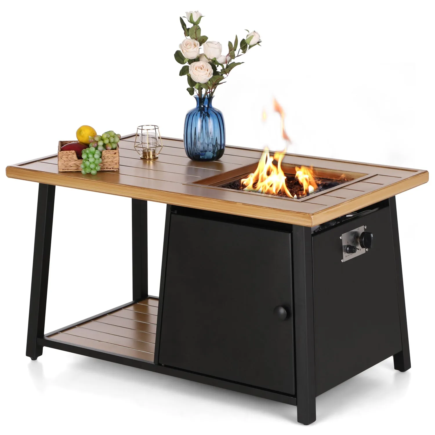 Sophia & William 46" x 26" Patio Fire Pit Tea Table 50,000 BTU with Wood-look Tabletop