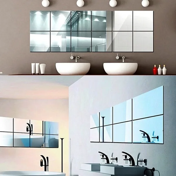 Square Spliced Stickers Self Adhesive Acrylic Mirror Sheets Wall Decals New