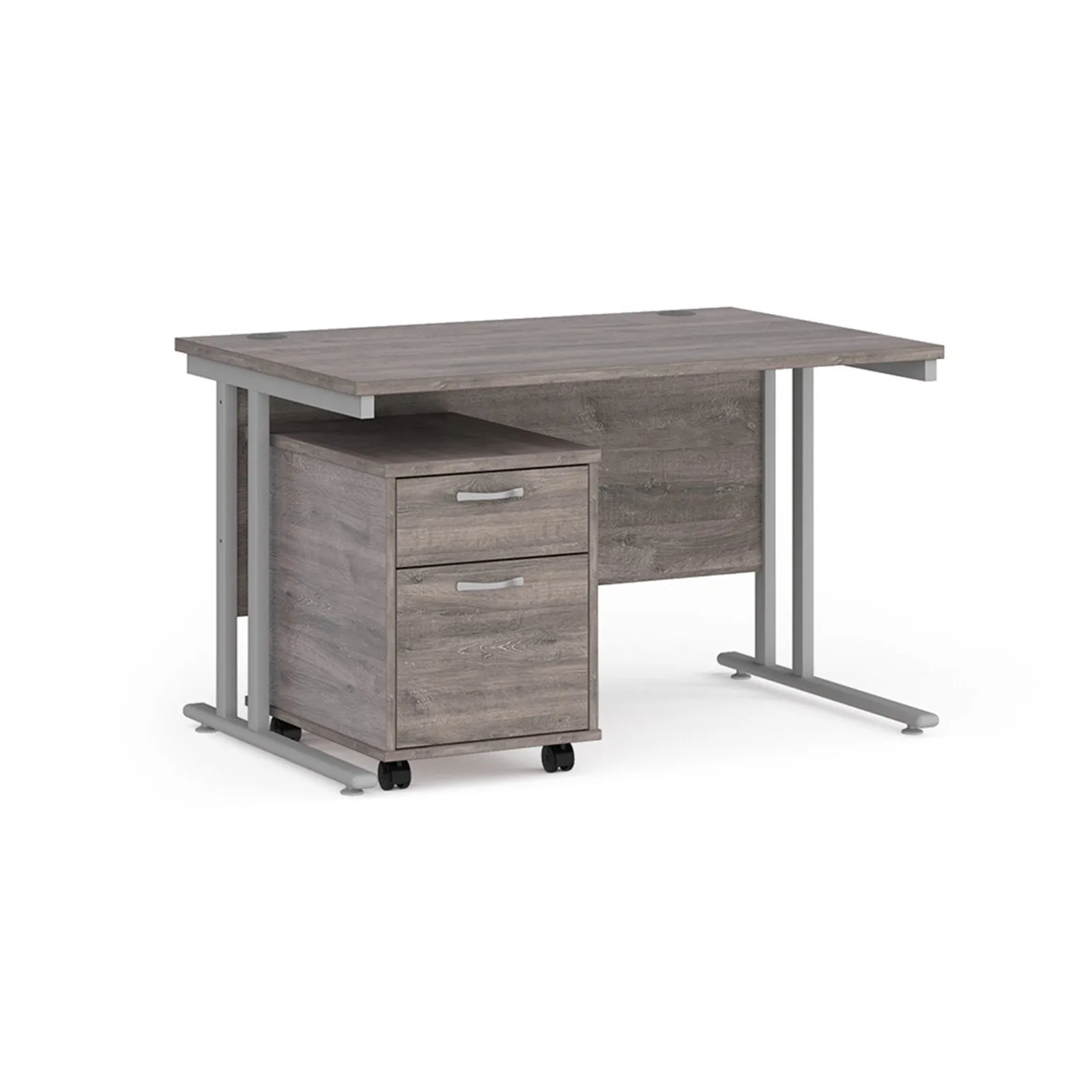 Straight desk 800mm deep with 2 drawer pedestal - rectangle desk in white, walnut, grey oak, oak and beech