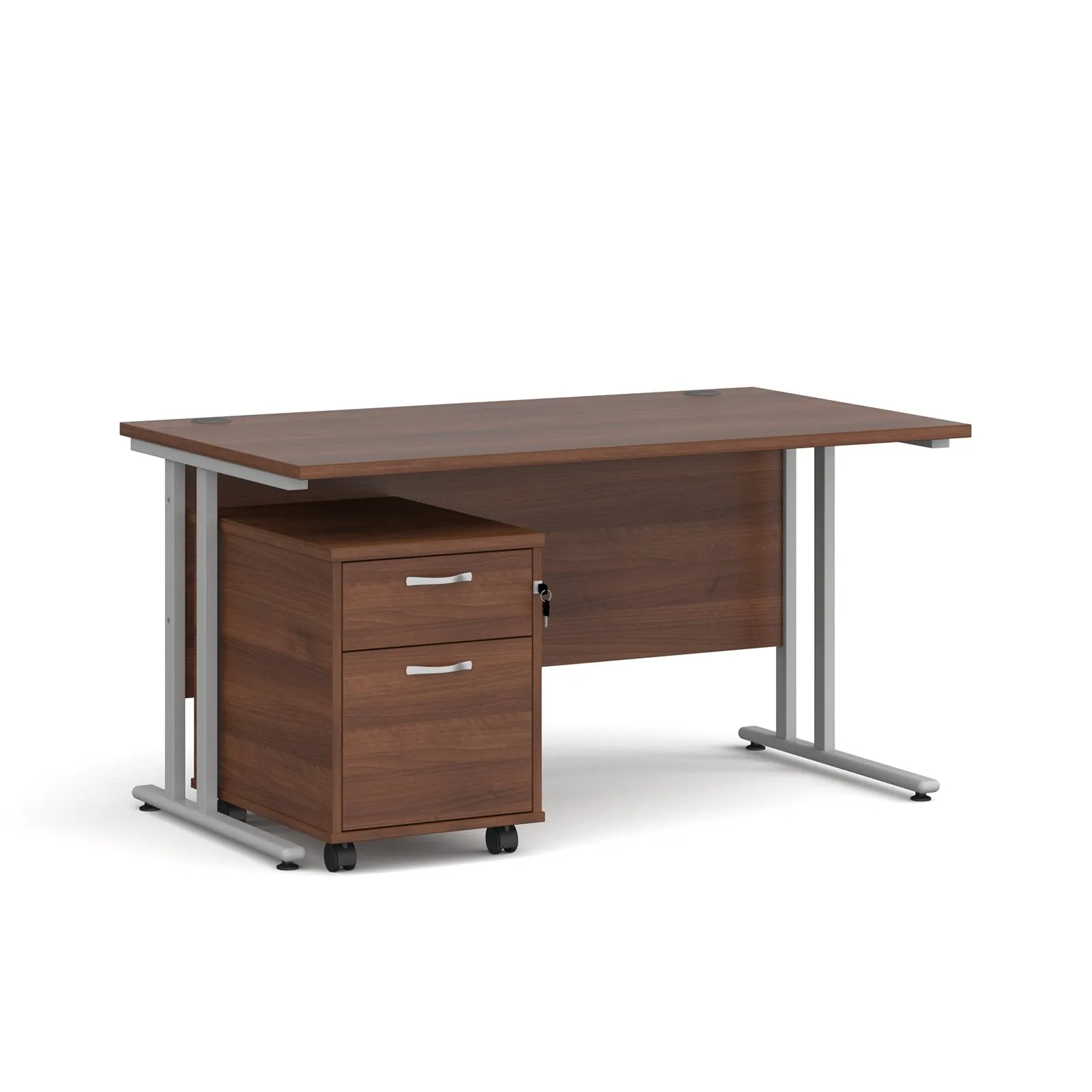 Straight desk 800mm deep with 2 drawer pedestal - rectangle desk in white, walnut, grey oak, oak and beech