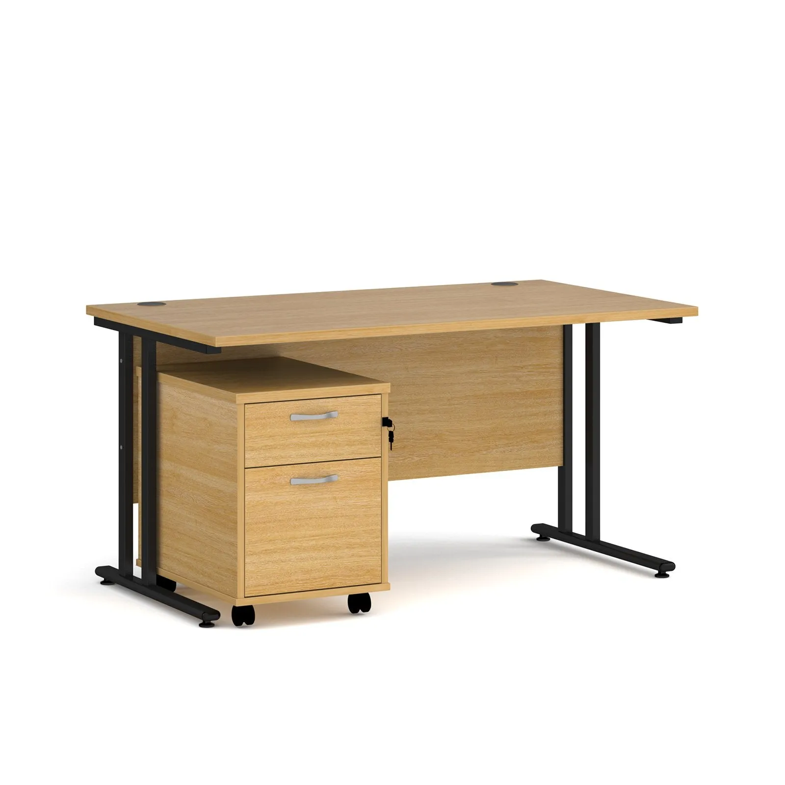 Straight desk 800mm deep with 2 drawer pedestal - rectangle desk in white, walnut, grey oak, oak and beech