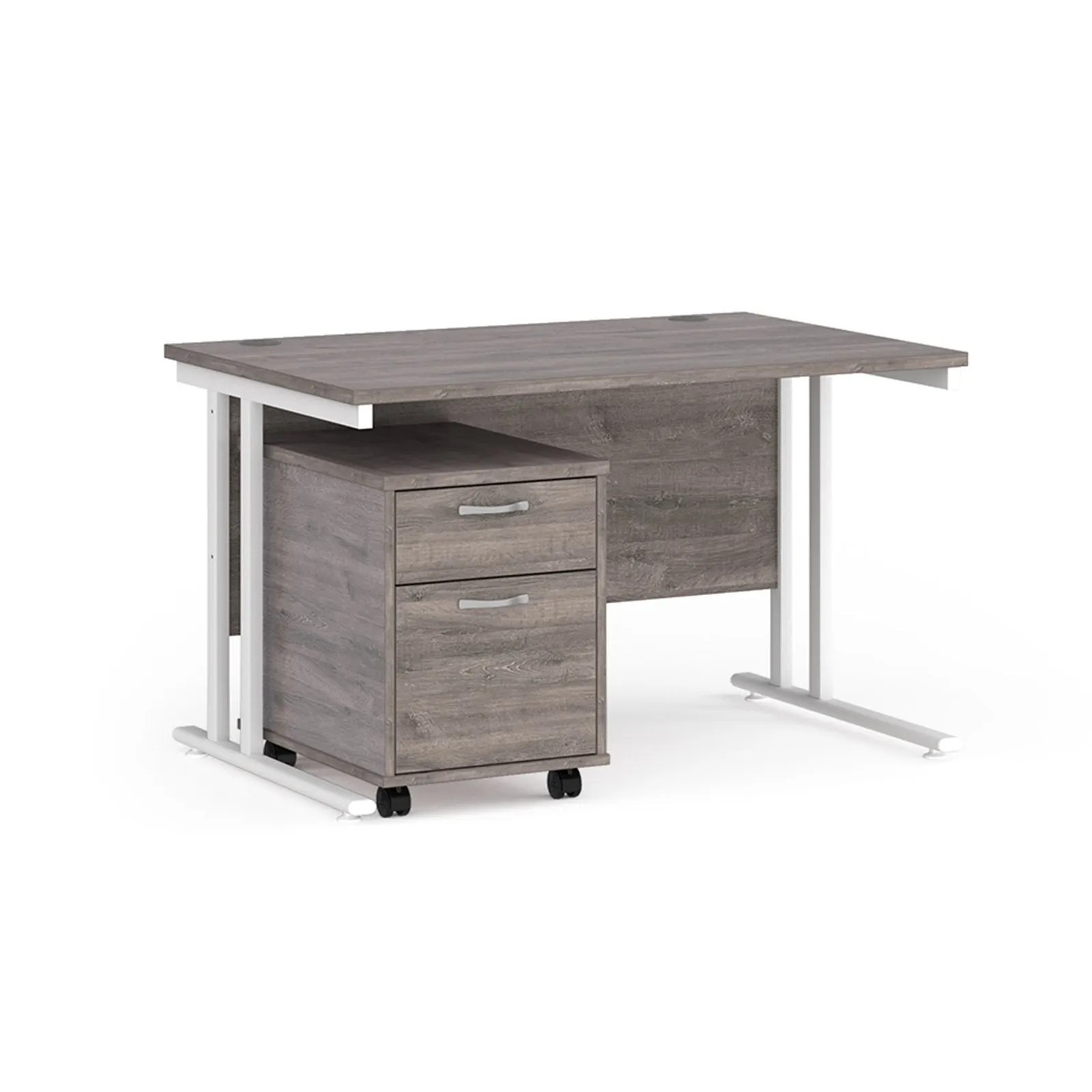 Straight desk 800mm deep with 2 drawer pedestal - rectangle desk in white, walnut, grey oak, oak and beech
