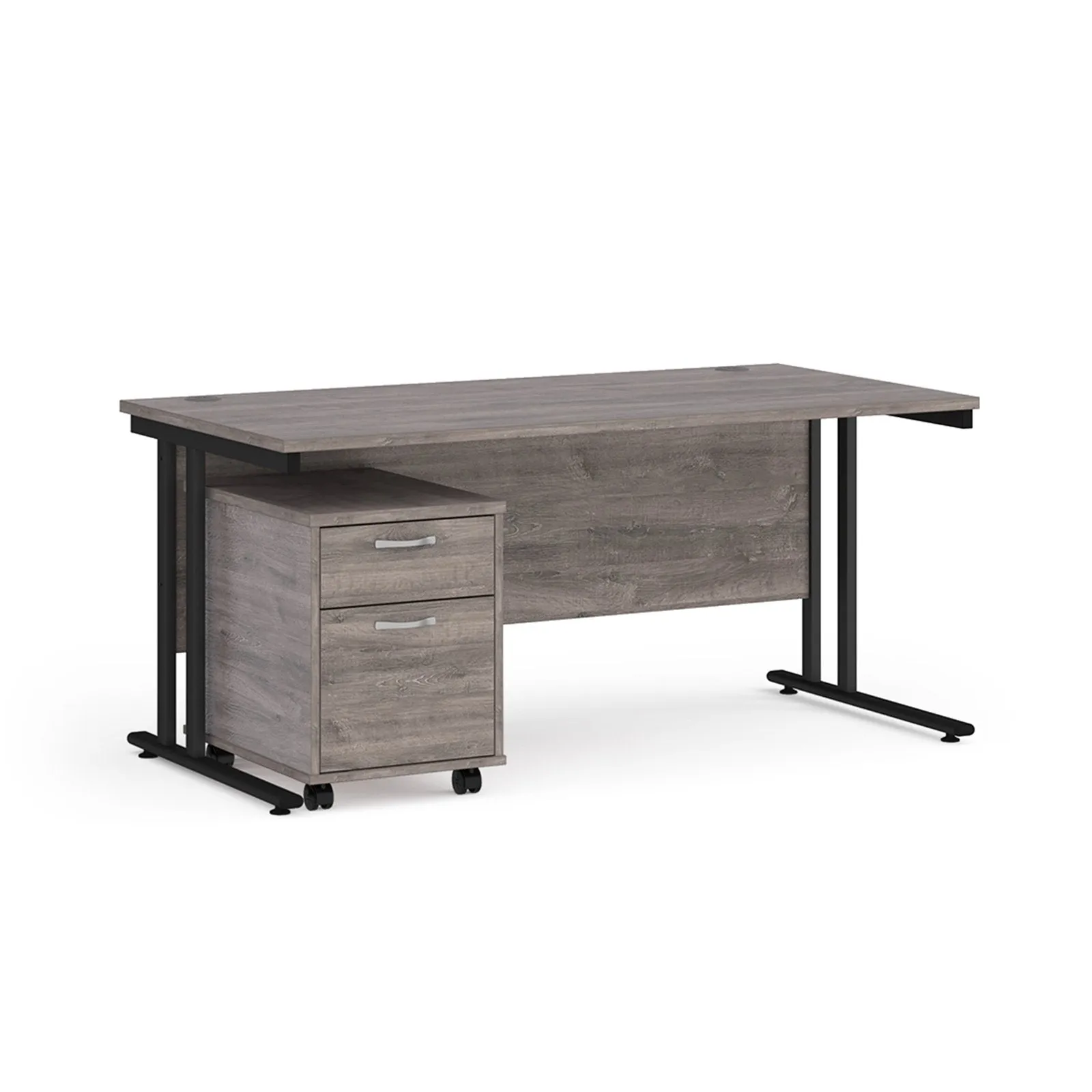 Straight desk 800mm deep with 2 drawer pedestal - rectangle desk in white, walnut, grey oak, oak and beech
