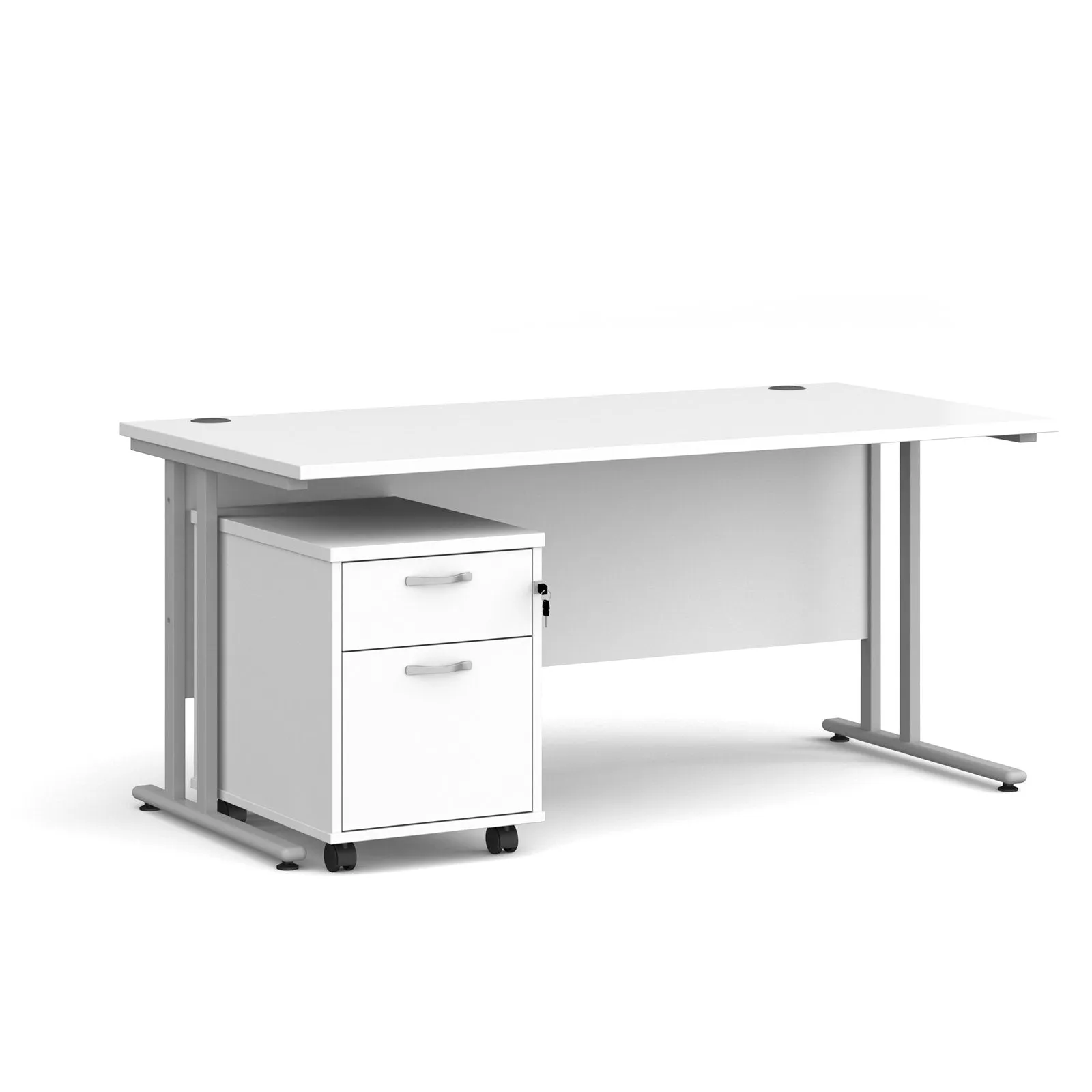 Straight desk 800mm deep with 2 drawer pedestal - rectangle desk in white, walnut, grey oak, oak and beech