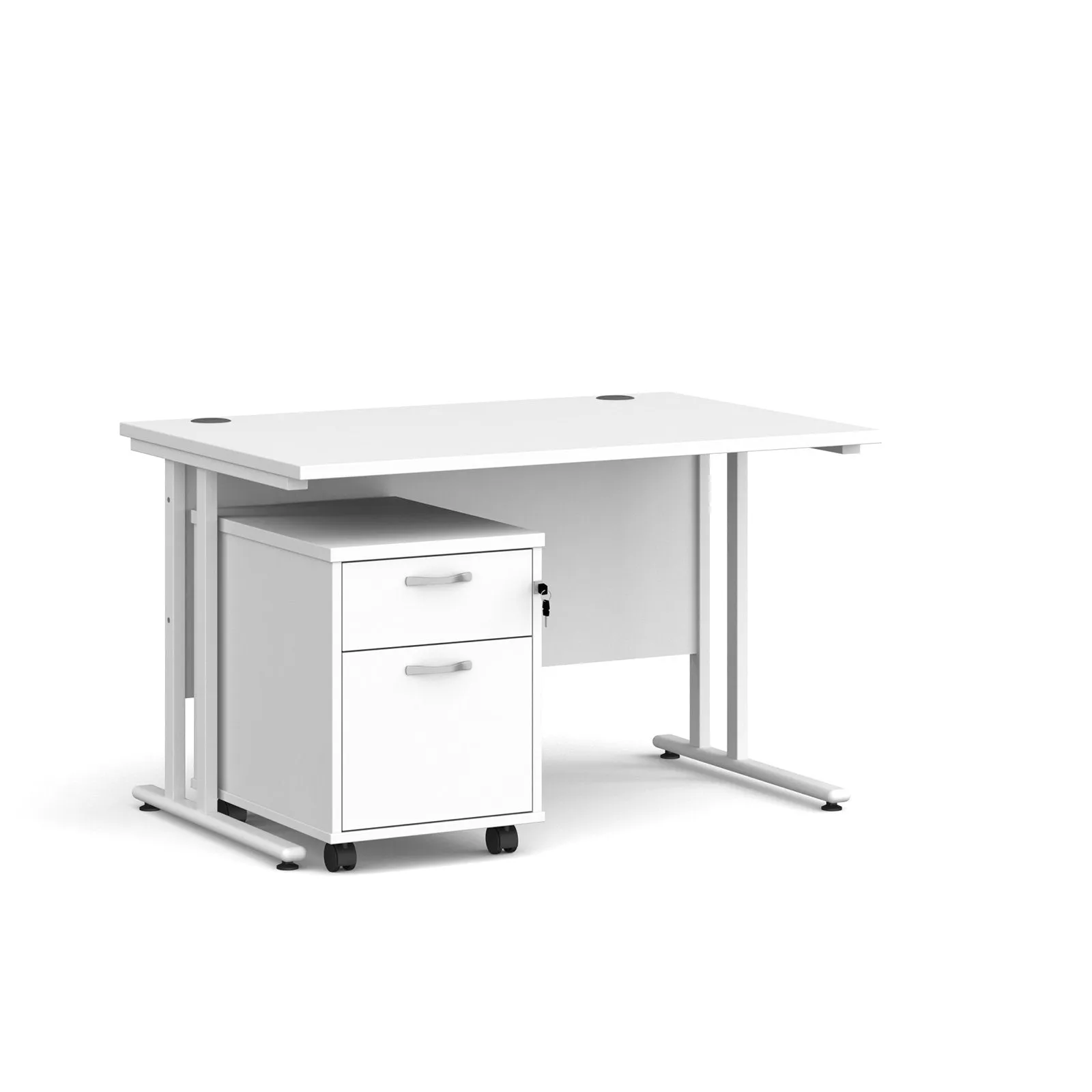 Straight desk 800mm deep with 2 drawer pedestal - rectangle desk in white, walnut, grey oak, oak and beech
