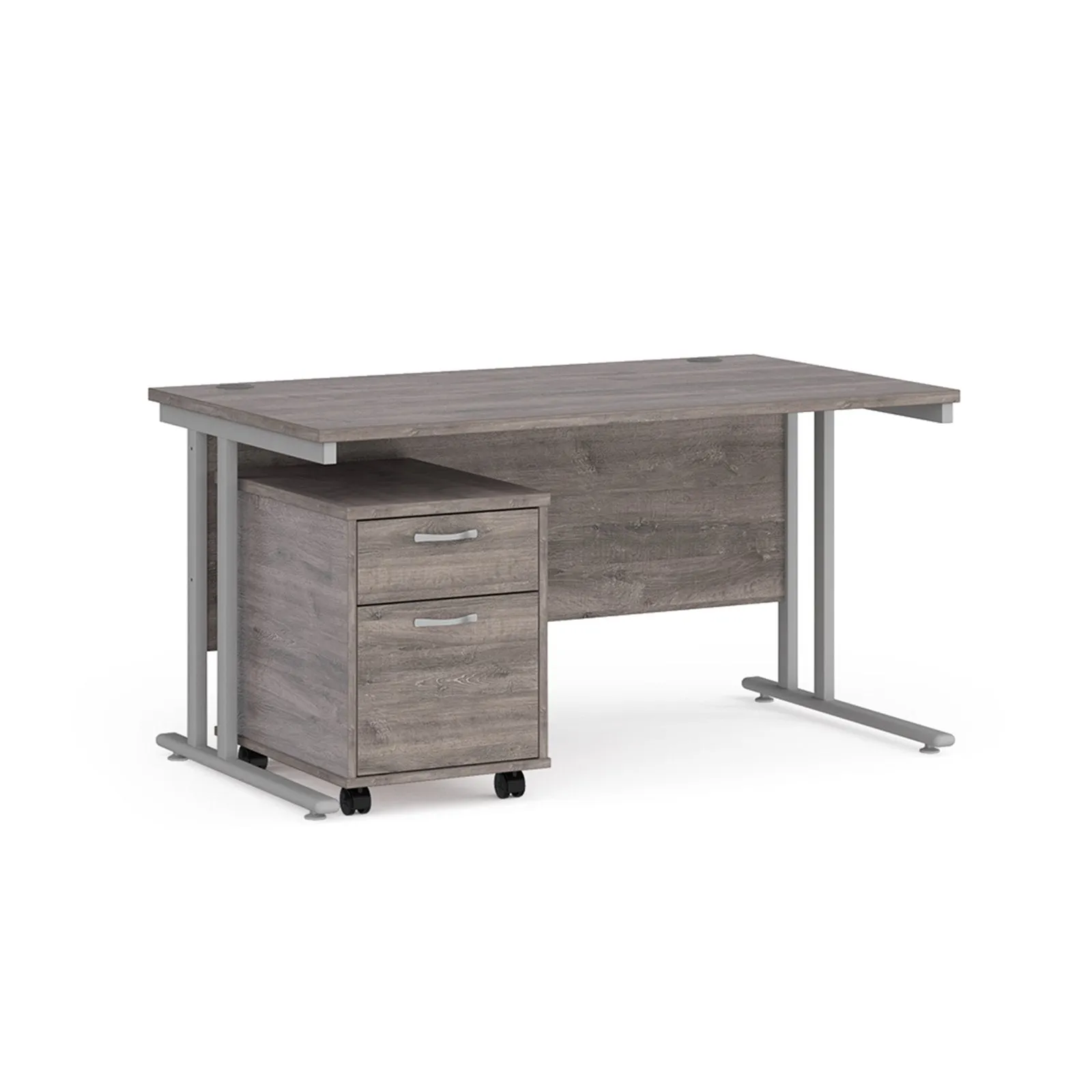 Straight desk 800mm deep with 2 drawer pedestal - rectangle desk in white, walnut, grey oak, oak and beech