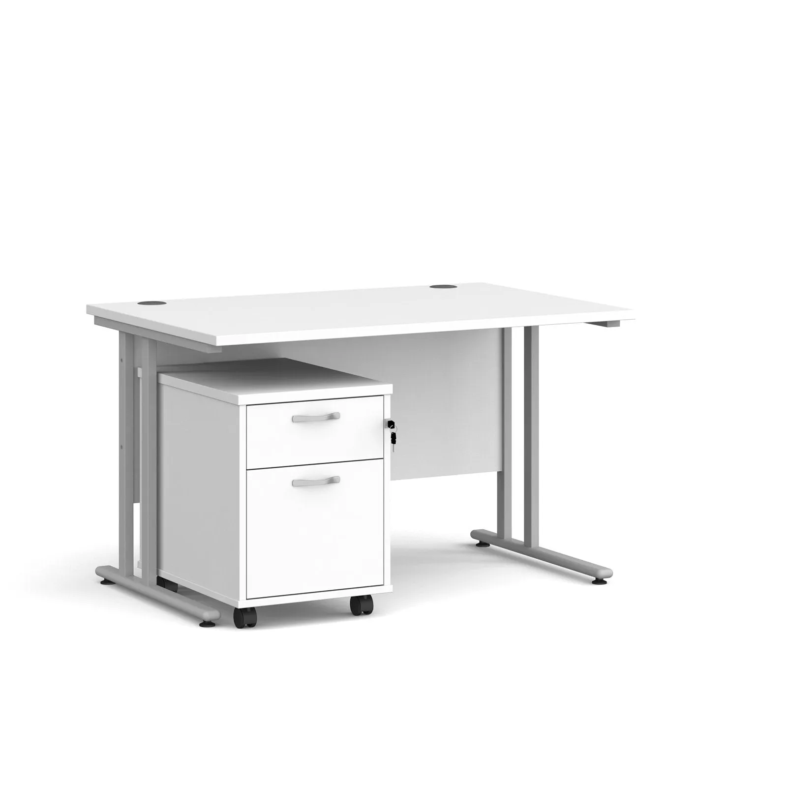 Straight desk 800mm deep with 2 drawer pedestal - rectangle desk in white, walnut, grey oak, oak and beech