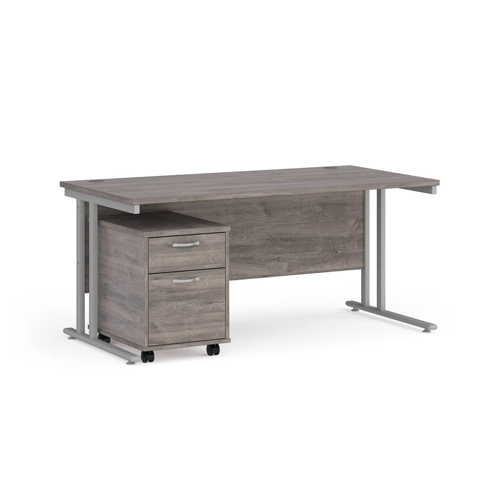 Straight desk 800mm deep with 2 drawer pedestal - rectangle desk in white, walnut, grey oak, oak and beech