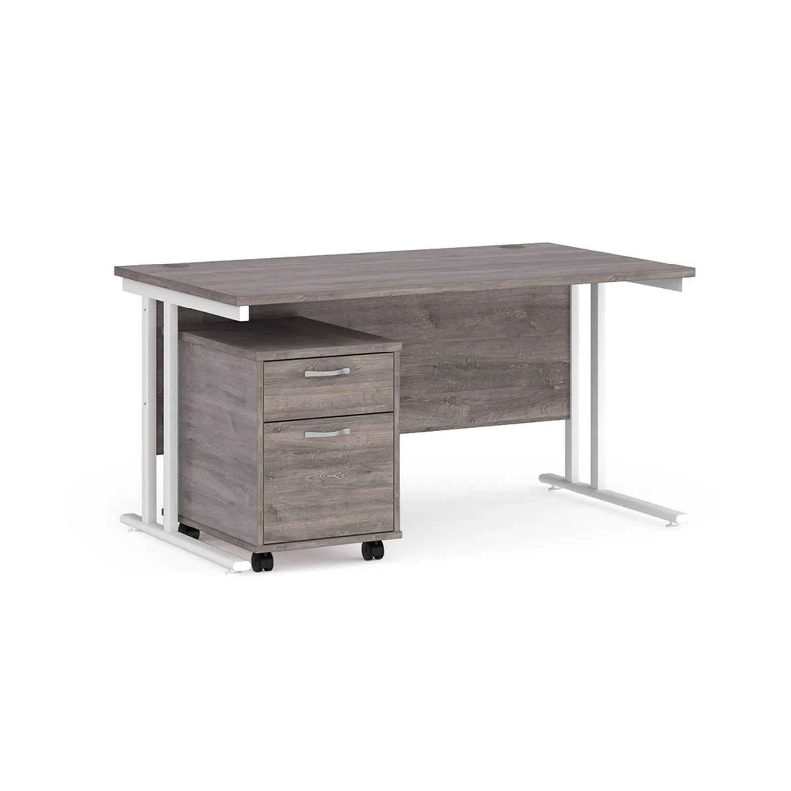 Straight desk 800mm deep with 2 drawer pedestal - rectangle desk in white, walnut, grey oak, oak and beech