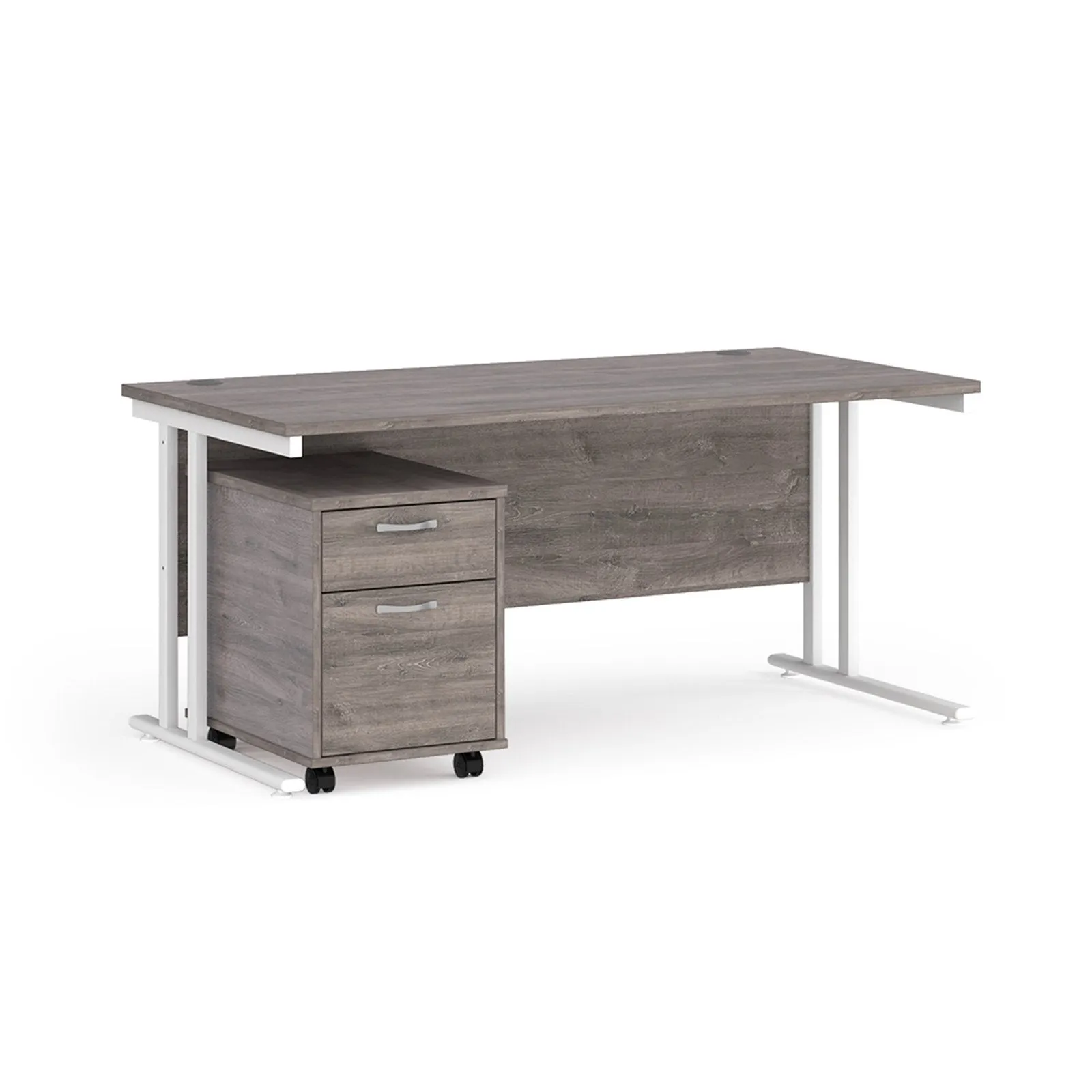 Straight desk 800mm deep with 2 drawer pedestal - rectangle desk in white, walnut, grey oak, oak and beech