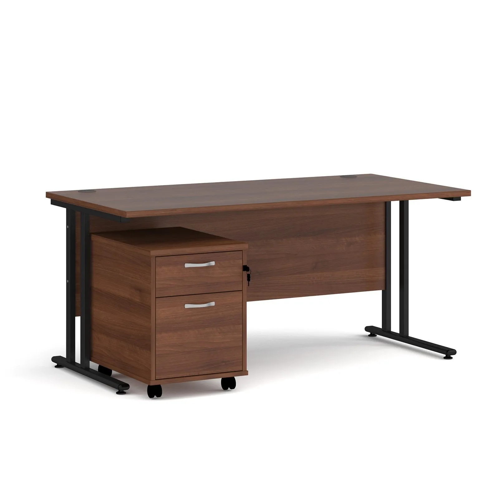Straight desk 800mm deep with 2 drawer pedestal - rectangle desk in white, walnut, grey oak, oak and beech